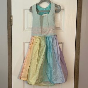 Custom made rainbow colored dress with a cut out back